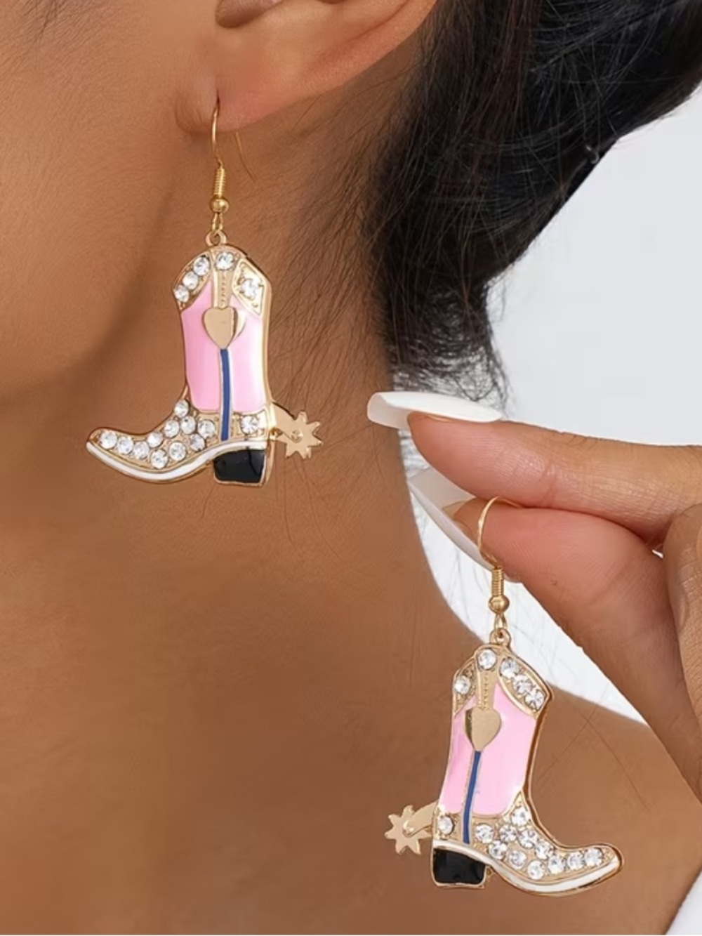 New Pink Cowgirl Boot Dangle Earrings - Women Jewelry